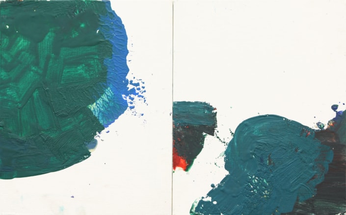 S2013030101 (encaustic green), 5 pieces á 30×48 cm, encaustic on canvas panel, 2013